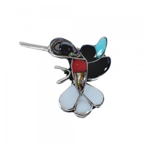Zuni Multicolor Inlay Genuine Sterling Silver Hummingbird Pin Pendant AX129418
