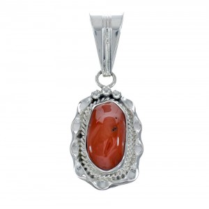 Authentic Sterling Silver Navajo Coral Pendant AX129422