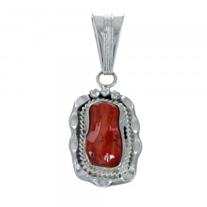 Authentic Sterling Silver Navajo Coral Pendant AX129423