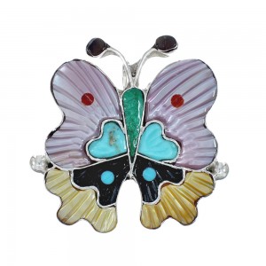 Native American Zuni Sterling Silver Multicolor Inlay Butterfly Pin Pendant AX129429