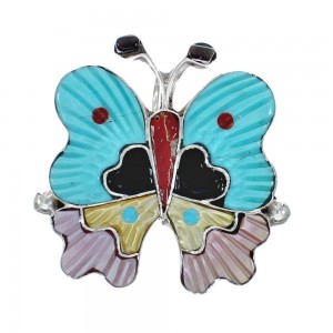 Native American Zuni Sterling Silver Multicolor Inlay Butterfly Pin Pendant AX129431