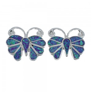Purple Opal Inlay Zuni Butterfly Sterling Silver Post Earrings AX129434