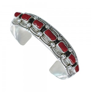 Native American Navajo Coral Sterling Silver Cuff Bracelet AX129453