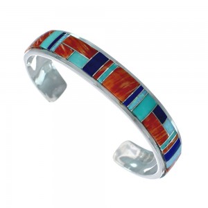 Native American Multicolor Inlay Sterling Silver Cuff Bracelet AX129465