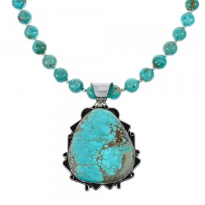 Navajo Turquoise Sterling Silver Bead Necklace And Pendant Set AX129498