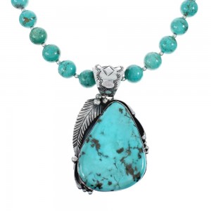 Navajo Turquoise Sterling Silver Leaf  Bead Necklace And Pendant Set AX129499