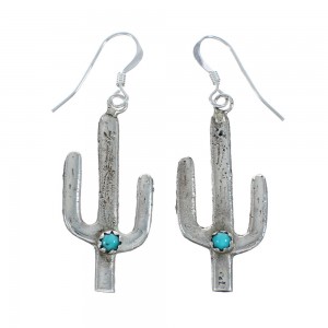 Native American Sterling Silver Turquoise Cactus Hook Dangle Earrings AX129505