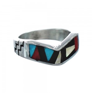 Multicolor Inlay Native American Sterling Silver Ring Size 6-1/2 AX129618