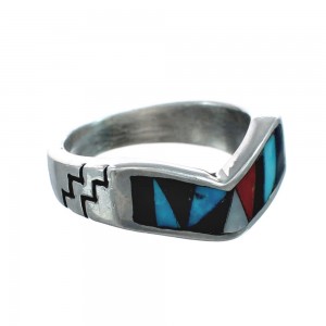 Multicolor Inlay Native American Sterling Silver Ring Size 6-1/2 AX129619