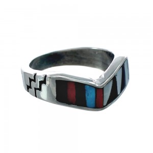 Multicolor Inlay Native American Sterling Silver Ring Size 6-1/4 AX129621