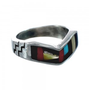 Multicolor Inlay Native American Sterling Silver Ring Size 6-1/4 AX129622