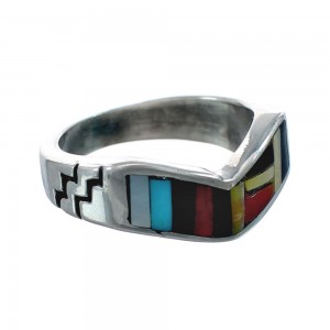 Multicolor Inlay Native American Sterling Silver Ring Size 6-1/2 AX129623