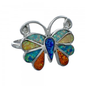 Native American Zuni Multicolor Opal Inlay Butterfly Ring Size 10 AX129629