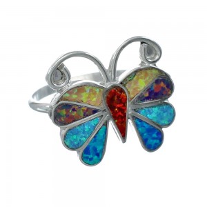Native American Zuni Multicolor Opal Inlay Butterfly Ring Size 8-3/4 AX129631