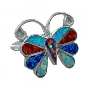 Native American Zuni Multicolor Opal Inlay Butterfly Ring Size 7-3/4 AX129641
