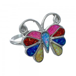 Native American Zuni Multicolor Opal Inlay Butterfly Ring Size 10-1/2 AX129650