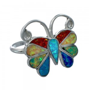 Native American Zuni Multicolor Opal Inlay Butterfly Ring Size 10 AX129652
