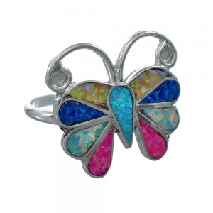 Native American Zuni Multicolor Opal Inlay Butterfly Ring Size 10-1/2 AX129653