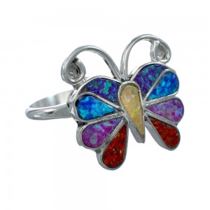 Native American Zuni Multicolor Opal Inlay Butterfly Ring Size 9-1/4 AX129656