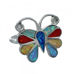 Native American Zuni Multicolor Opal Inlay Butterfly Ring Size 10-1/4 AX129659