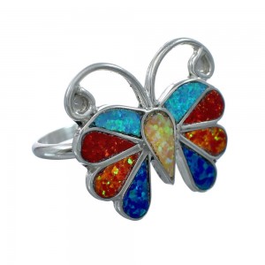 Native American Zuni Multicolor Opal Inlay Butterfly Ring Size 10 AX129660
