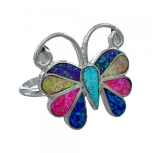 Native American Zuni Multicolor Opal Inlay Butterfly Ring Size 10 AX129661