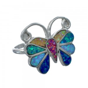 Native American Zuni Multicolor Opal Inlay Butterfly Ring Size 10 AX129662