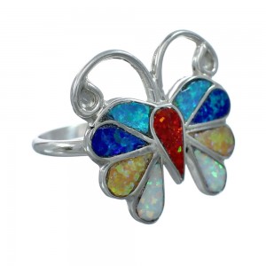 Native American Zuni Multicolor Opal Inlay Butterfly Ring Size 10-1/4 AX129663