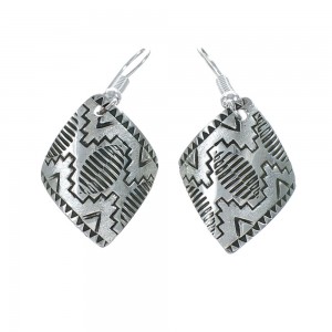 Native American Genuine Sterling Silver Hook Dangle Earrings AX129669