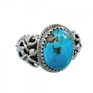 Native American Turquoise Sterling Silver Leaf Ring Size 6-1/4 AX129682