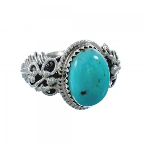 Native American Turquoise Sterling Silver Leaf Ring Size 8 AX129684