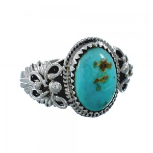 Native American Turquoise Sterling Silver Leaf Ring Size 8-3/4 AX129685