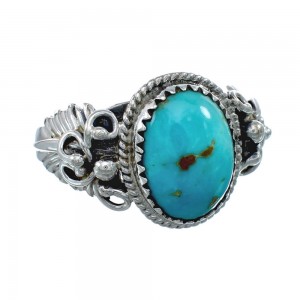 Native American Turquoise Sterling Silver Leaf Ring Size 9-1/2 AX129694