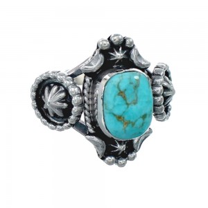 Native American Turquoise Sterling Silver Concho Ring Size 7 AX129707