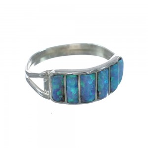 Blue Opal Authentic Sterling Silver Zuni Ring Size 7-1/2 JX130003