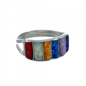 Multicolor Opal Authentic Sterling Silver Zuni Ring Size 6-3/4 JX130030