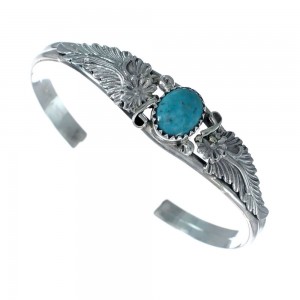 Native American Navajo Turquoise Leaf Sterling Silver Cuff Bracelet AX129761