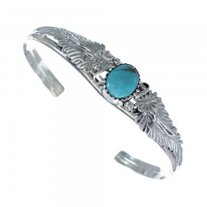Native American Navajo Turquoise Leaf Sterling Silver Cuff Bracelet AX129762