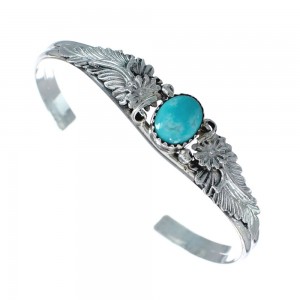 Native American Navajo Turquoise Leaf Sterling Silver Cuff Bracelet AX129763