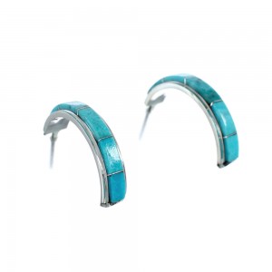 Zuni Sterling Silver Turquoise Post Hoop Earrings AX129776