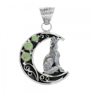 Navajo Moon Wolf Sterling Silver Turquoise Pendant JX129679