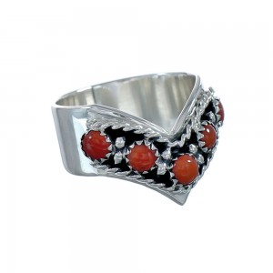 Genuine Sterling Silver Zuni Coral Ring Size 7 JX129724