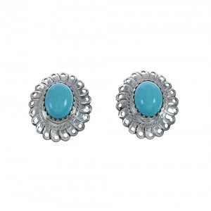 Turquoise Navajo Genuine Sterling Silver Post Stud Earrings AX129917