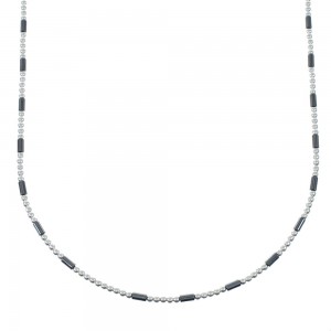 Hematite Authentic Sterling Silver Bead Necklace AX130214