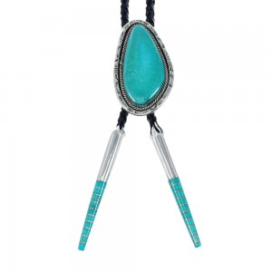 Native American Navajo Sterling Silver Turquoise Bolo Tie AX130232