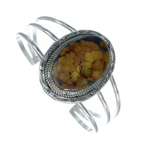 Sterling Silver Green And Amber Turquoise Navajo Cuff Bracelet AX130236