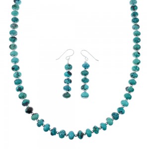 Turquoise Genuine Sterling Silver Navajo Bead Necklace Set JX130266