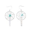Turquoise Sterling Silver Navajo Dream Catcher Feather Hook Dangle Earrings AX97738