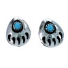 Authentic Sterling Silver Turquosie Bear Paw Navajo Indian Post Earrings RX110733